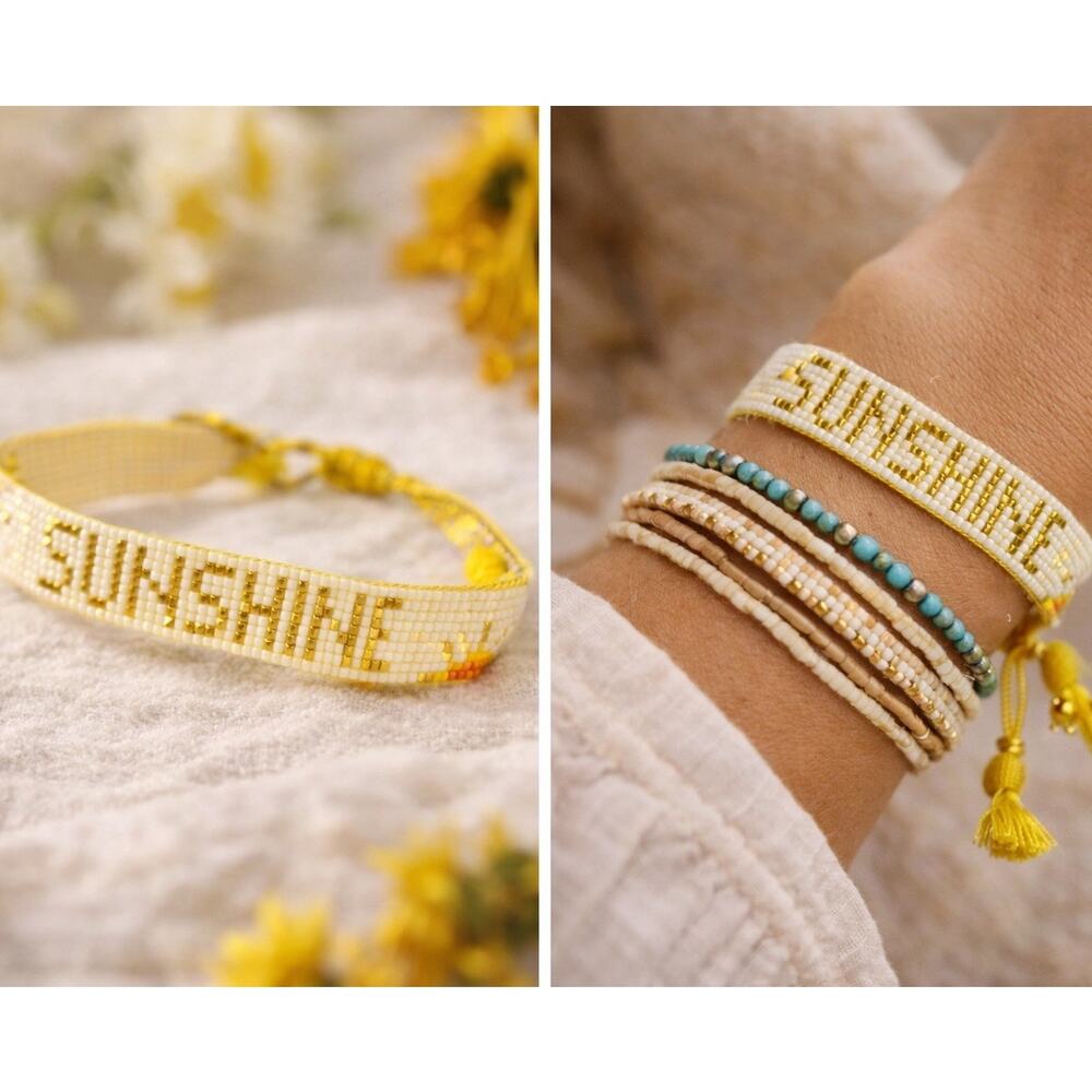 Handmade Beaded Bracelet Sunshine Gold Adjustable Tassel Boho